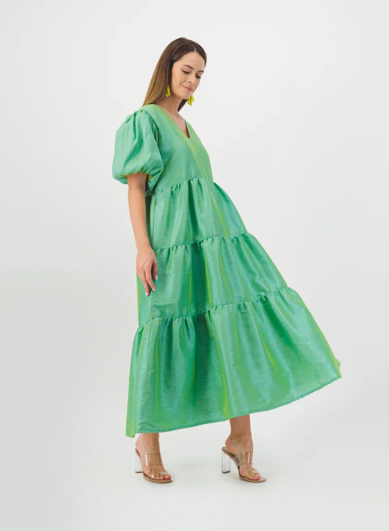 ميتانويا فستان بأكمام منتفخة خضراء